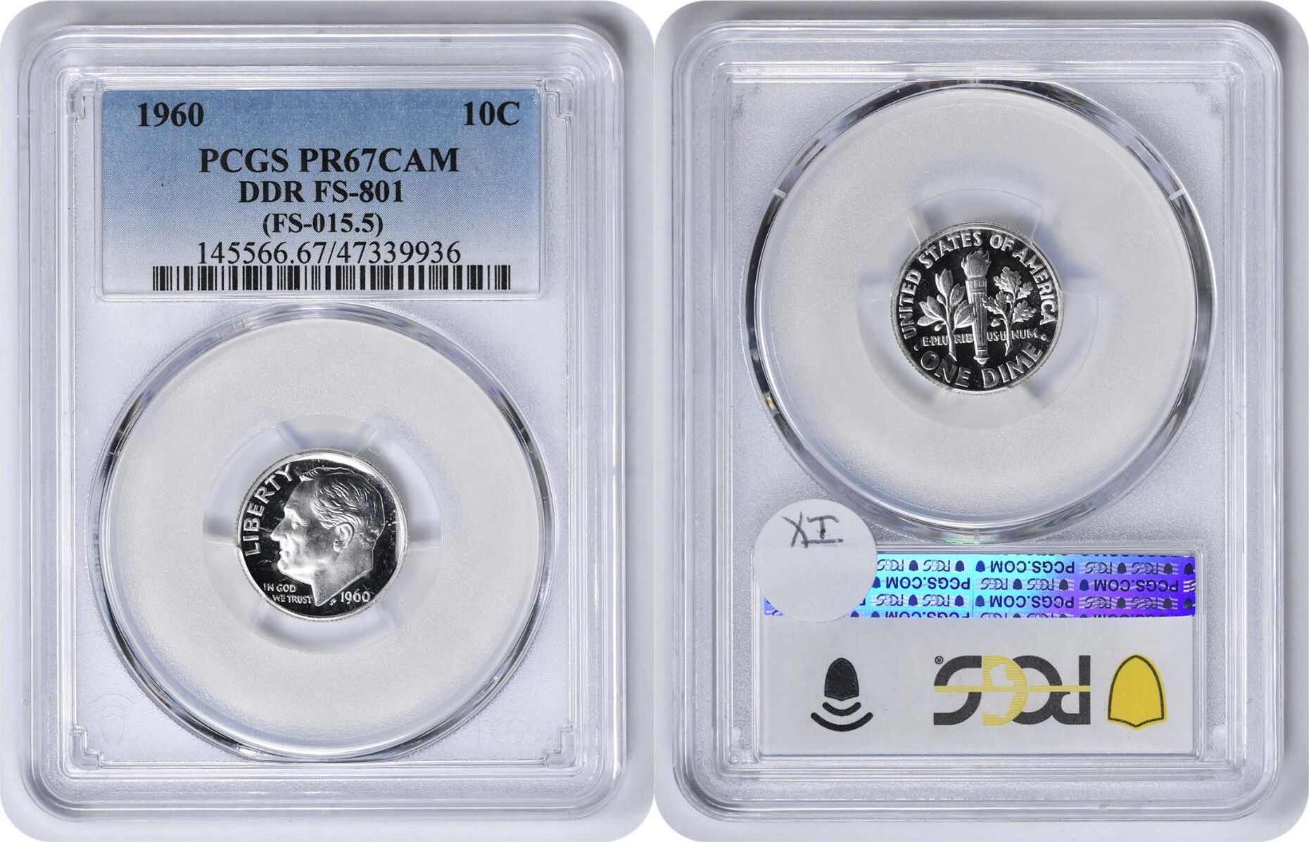 US 1960 Roosevelt Silver Dime DDR FS-801 PRF67CAM PCGS PR67 | MA-Shops