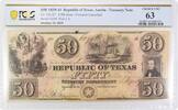 US Fifty Dollar $50 1839-41 Republic of Texas, Austin A7 Crosscut Cancelled Choice UNC 63 PCGS -