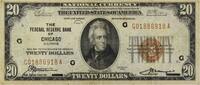 US Twenty Dollar 1929 $20 Small Federal Reserve Bank Note Chicago FR1870G VF Uncertified -