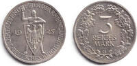 Weimarer Republik 3 Mark DEUTSCHES REICH 3 Reichsmark (Rheinlande) 1925 G (J.321) vz selten -