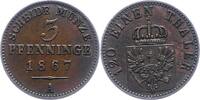 Brandenburg-Preußen 3 Pfennig Wilhelm I. 1861-1888. -
