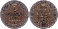 Sachsen-Albertinische Linie 2 Pfennig 1869 B Johann 1854-1873. Sehr schön 5,00 EUR  plus 6,00 EUR verzending