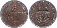 Brandenburg-Preußen 3 Pfennig Wilhelm I. 1861-1888. -