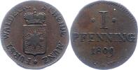 Pfennig 1809  F Waldeck Friedrich 1763-1812. Sehr schön