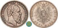 Kaiserreich / Württemberg Karl 1864-1891. 5 Mark 1874 F fast sehr schön, kl Randfehler