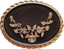 Vintage Mid-Century Black Enamel Floral Brooch 14K Gold Pin 585 Rock Crystal -