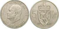 Norwegen 5 Kroner Olav V., 1957-1991, Kursmünze, seltenes Jahr -