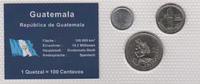 Guatemala Coin Set 5 ,10, 25 Centavos 2000 2005 2010 originally packaged UNC