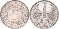 BRD 5 DM 1958 G Karlsruhe winz. Kr. f.st 65,00 EUR  Excl. 15,00 EUR Verzending