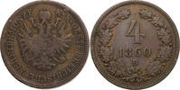 Haus Habsburg 4 Kreuzer 1860 B Kremnitz Franz Joseph I. 1848-1916 ss+ 15,00 EUR  Excl. 15,00 EUR Verzending