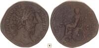 Roman Empire AE sestertius Marcus Aurelius, IMP VI COS III, Roma seated, Shield set on ground to right -