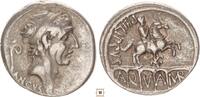 Roman Republic AR denarius L. Marcius Philippus, Head of Ancus Martius / Equestrian statue -