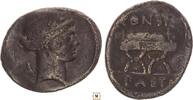 Roman Republic AR denarius C. Considius Paetus, Head of Apollo / Curule Chair -