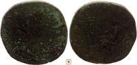 Roman Empire AE sestertius Empress seated, before her three standards -