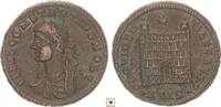 Roman Empire follis Constantius II. as Caesar, Bust left, Camp Gate, Siscia -