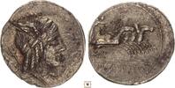 Roman Republic AR denarius L. Julius Bursio, Bust of Apollo Vejovis / Victory in biga -