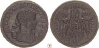 Roman Empire AE follis Cuirassed bust/Two soldiers, two standards between them -