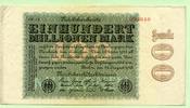 Deutsches Reich, 100 Millionen Mark Verschnitt-Banknote ist 10mm zu lang, -