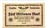 Deutsches Reich 5 Mio. Mark Berlin,Reichsbahn, -