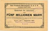 Pfalz 5 Mio. Mark 25.9.1923 Kusel,Karl Friedrich Ehrenspeck G.m.b.H., unz 48,00 EUR  Excl. 9,50 EUR Verzending