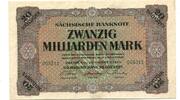 Sachsen 20 Md. Mark 20.10.1923 L&auml;nderbanken,Dresden, II 300,00 EUR  Excl. 9,50 EUR Verzending
