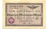 Rheinland 20 Mio. Mark 2.9.1923 Reichsbahn K&ouml;ln, II/II- 17,00 EUR  Excl. 9,50 EUR Verzending
