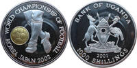 Uganda 1000 Shillings Fußball WM 2002 - Fußballmotiv vergoldet -