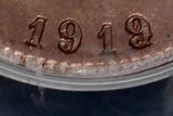 BELGIUM 2 Centimes 1919 over 4 FR Albert I MS65 RB