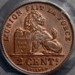 BELGIUM 2 Centimes 1919 over 4 FR Albert I MS65 RB