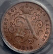 BELGIUM 2 Centimes 1919 over 4 FR Albert I MS65 RB