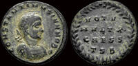 Roman follis Crispus, as Caesar, AE follis four lines in laurel wreath -