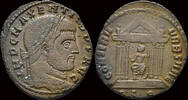 Roman follis Maxentius AE follis Roma in hexastyle temple -