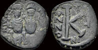 Byzantine Half follis Justin II & Sophia AE half follis -