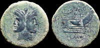 Roman AE As Roman Imperatorial Cnaeus Pompey Junior AE As prow right of galley -