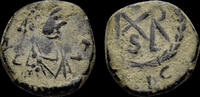 Roman AE nummus Marcian AE nummus monogram in wreath -