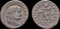 Roman follis Galerius, as Caesar AE follis Genius standing left -
