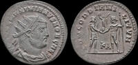 Roman AE radiatus Galerius, as Caesar AE radiatus Galerius receiving Victory on globe -