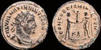 Roman radiate follis Galerius, as Caesar AE radiate follis emperor receiving Victory on globe -