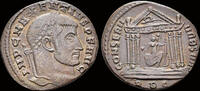 Roman follis Maxentius AE follis Roma in hexastyle temple -