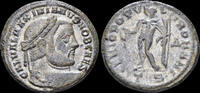 Roman follis Galerius, as Caesar AE silvered follis Genius standing left -