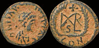 Roman AE nummus Marcian AE nummus monogram in wreath -