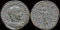 Roman sestertius Gordian III AE sestertius Jupiter standing facing -
