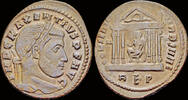 Roman AE follis Maxentius AE follis Roma in hexastyle temple -