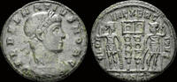 Roman AE follis Delmatius AE follis two soldiers standing facing -
