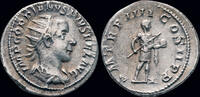 Roman 238-244AD Gordian III AR antoninianus Gordian standing right with spear and globe VF+