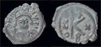 Byzantine half follis Maurice Tiberius half follis -