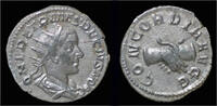 Roman antoninianus Herennius Etruscus AR antoninianus clasped hands -