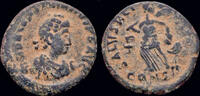 Roman AE follis Valentinian II AE follis Roma seated on throne -
