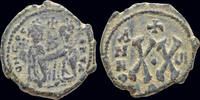 Byzantine AE half follis Phocas and Leontina AE half follis large XX -