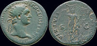 Roman dupondius Domitian AE dupondius Virtus standing right -